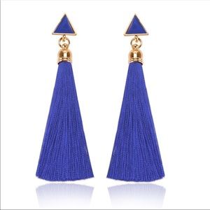 Triangular Blue & Gold Tassel Earrings